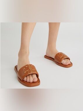 Tory Burch Double-T Leather Sport Slides
